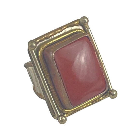 Vintage Gold-Tone Women's Adjustable Ring With Red Stone Accent Retro - Picture 2 of 7